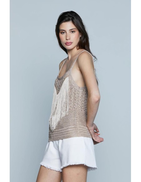 Relish Donna – Canotta Badajoz con Frange in Lurex e Uncinetto  | Mari