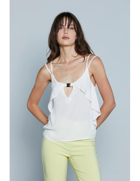 Relish Donna – Top Kurhah_a con Doppia Spallina, Scollo a V e Volant  