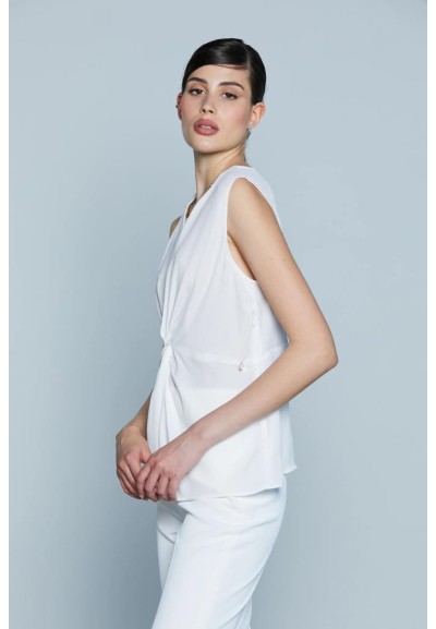 Relish Donna – Blusa Collec senza Maniche con Scollo a V, Nodo e Colla