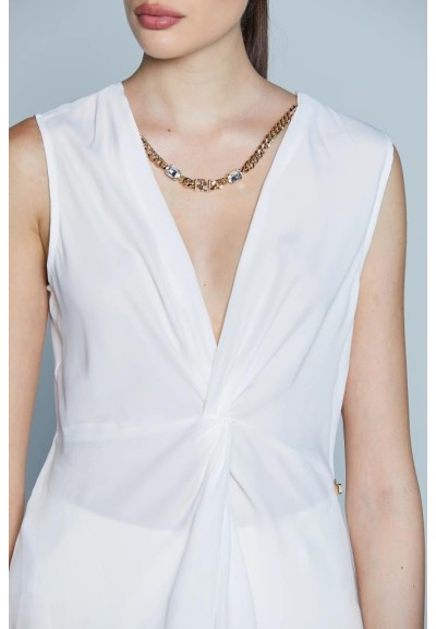 Relish Donna – Blusa Collec senza Maniche con Scollo a V, Nodo e Colla