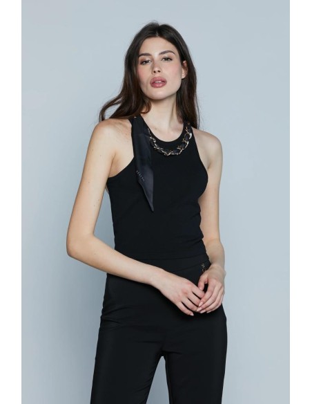 Relish Donna – Canotta Molina Corta con Applicazione Foulard Logo e Ca