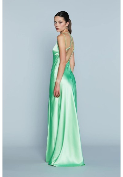 Relish Abito Donna Ennio Lungo con Spacchi e Scollatura Dietro in Raso