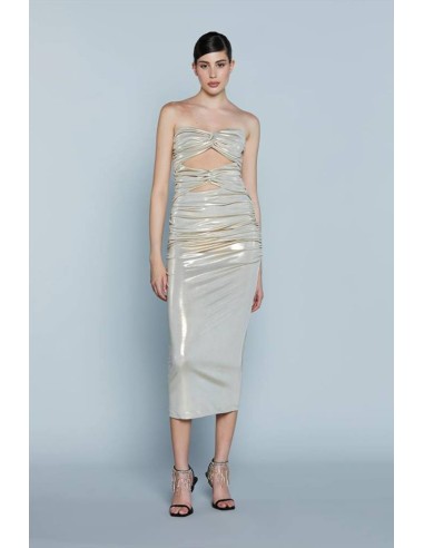Relish Abito Donna Tropica Midi con Fascia Cut-Out, Arricciato e Nodo