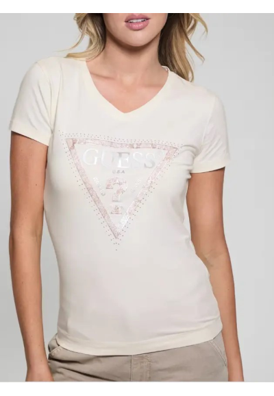 T-Shirt Guess Donna con Logo Strass e Paillettes  | Mariadesole.it