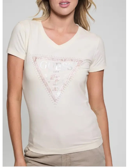 T-Shirt Guess Donna con Logo Strass e Paillettes  | Mariadesole.it