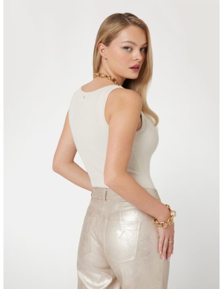 Maglia Smanicata Guess con Scollo a V e Costine Geometriche - Misto Vi