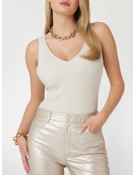 Maglia Smanicata Guess con Scollo a V e Costine Geometriche - Misto Vi