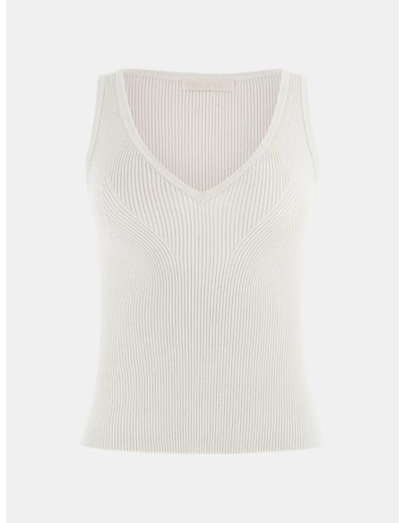Maglia Smanicata Guess con Scollo a V e Costine Geometriche - Misto Vi