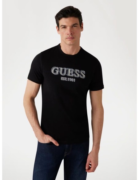 T-shirt Guess Uomo in 100% Cotone – Slim Fit, Logo Ricamato e Stampa F