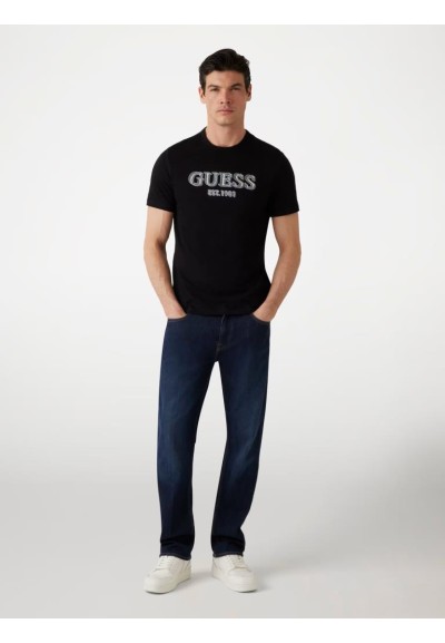 T-shirt Guess Uomo in 100% Cotone – Slim Fit, Logo Ricamato e Stampa F