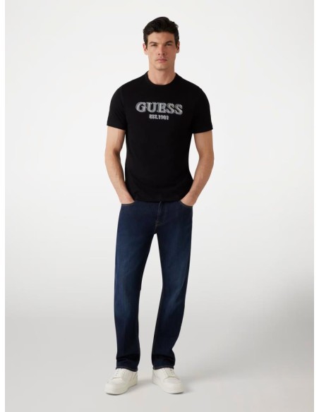 T-shirt Guess Uomo in 100% Cotone – Slim Fit, Logo Ricamato e Stampa F