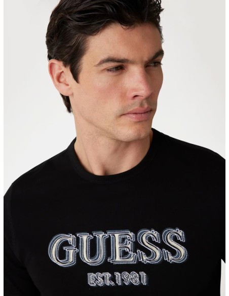 T-shirt Guess Uomo in 100% Cotone – Slim Fit, Logo Ricamato e Stampa F