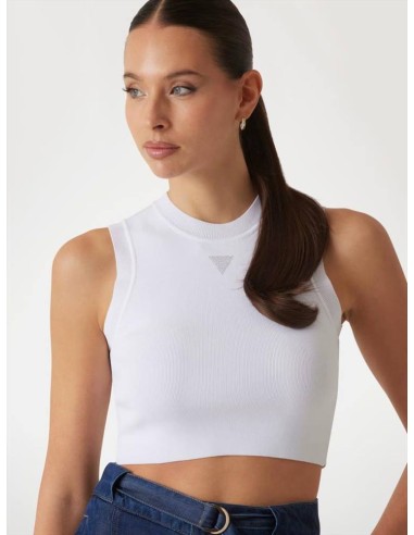 Top Guess Donna – Slim Fit, Senza Maniche, Logo Triangolo con Strass