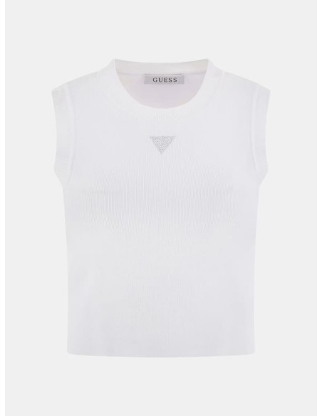 Top Guess Donna – Slim Fit, Senza Maniche, Logo Triangolo con Strass  