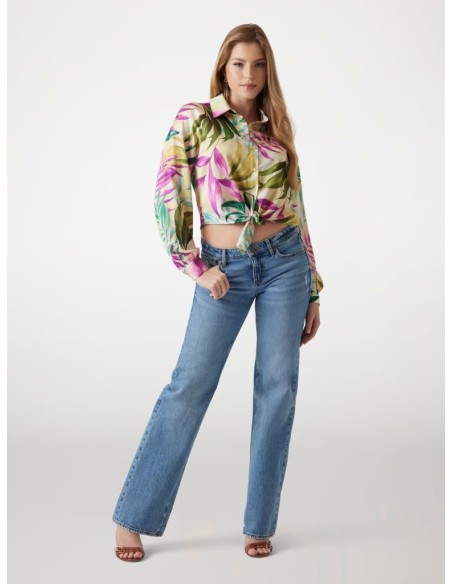 Camicia Cropped Guess Donna – Raso, Stampa Floreale, Fiocco e Logo  | 