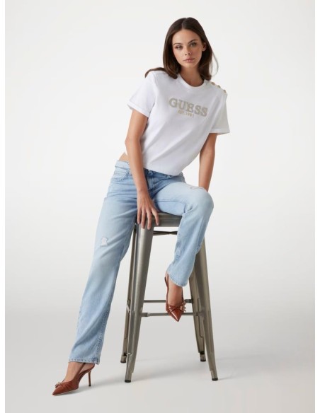 T-shirt Boxy Cropped con Logo Guess – Cotone Organico, Collo a Lupetto