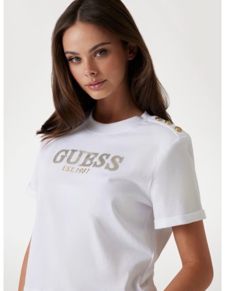 T-shirt Boxy Cropped con Logo Guess – Cotone Organico, Collo a Lupetto