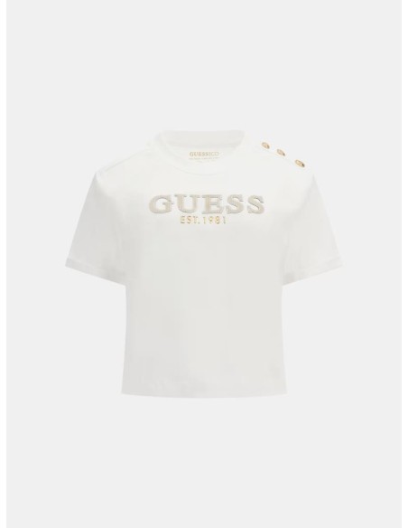T-shirt Boxy Cropped con Logo Guess – Cotone Organico, Collo a Lupetto