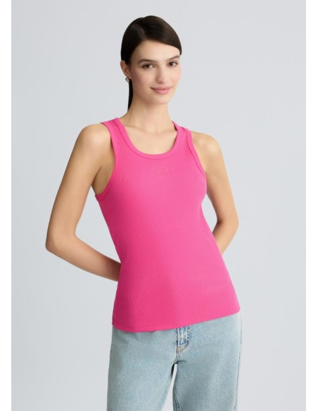 Top Liu Jo in Cotone Stretch a Costine con Logo Ricamato  | Mariadesol