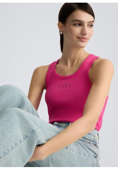 Top Liu Jo in Cotone Stretch a Costine con Logo Ricamato  | Mariadesol