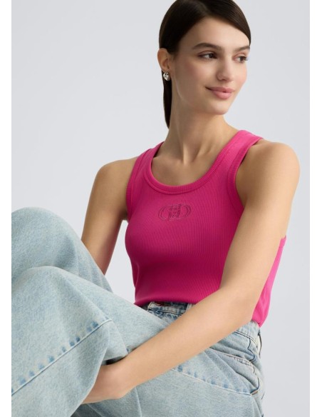 Top Liu Jo in Cotone Stretch a Costine con Logo Ricamato  | Mariadesol