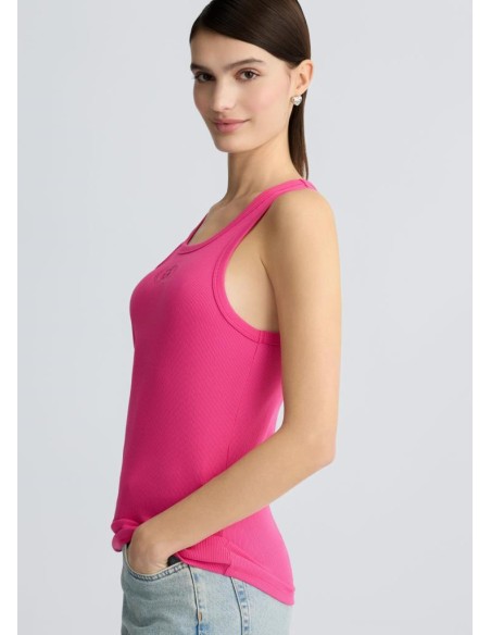 Top Liu Jo in Cotone Stretch a Costine con Logo Ricamato  | Mariadesol