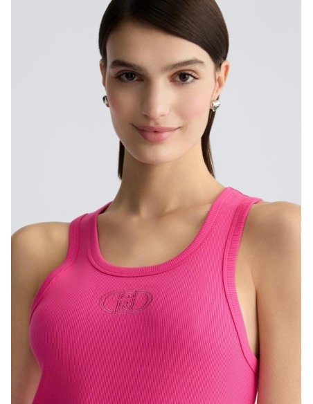 Top Liu Jo in Cotone Stretch a Costine con Logo Ricamato  | Mariadesol