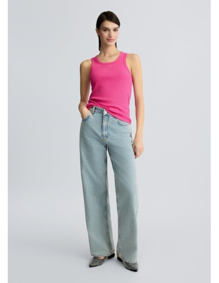 Top Liu Jo in Cotone Stretch a Costine con Logo Ricamato  | Mariadesol