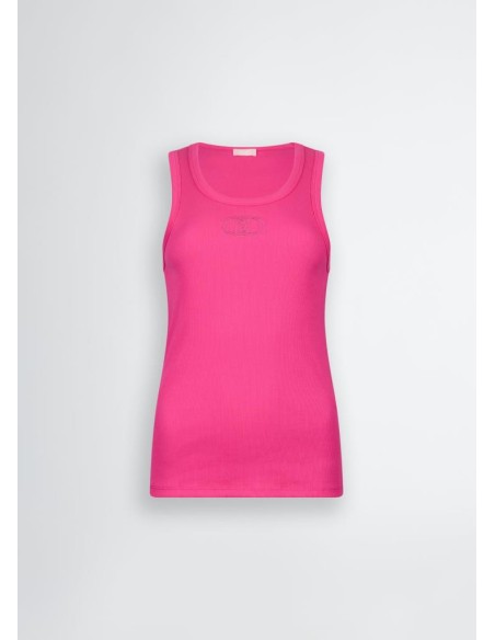 Top Liu Jo in Cotone Stretch a Costine con Logo Ricamato  | Mariadesol