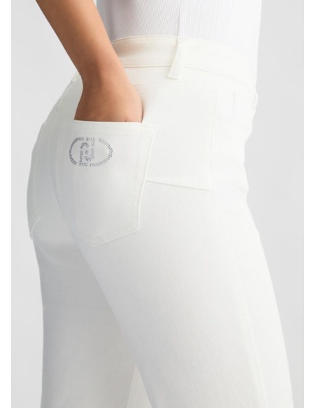 Liu Jo Jeans Bootcut Bianchi con Strass e Fondo a Taglio Vivo  | Maria