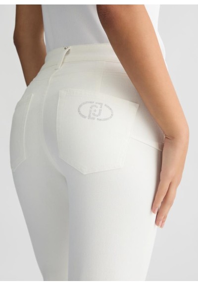 Liu Jo Jeans Bootcut Bianchi con Strass e Fondo a Taglio Vivo  | Maria