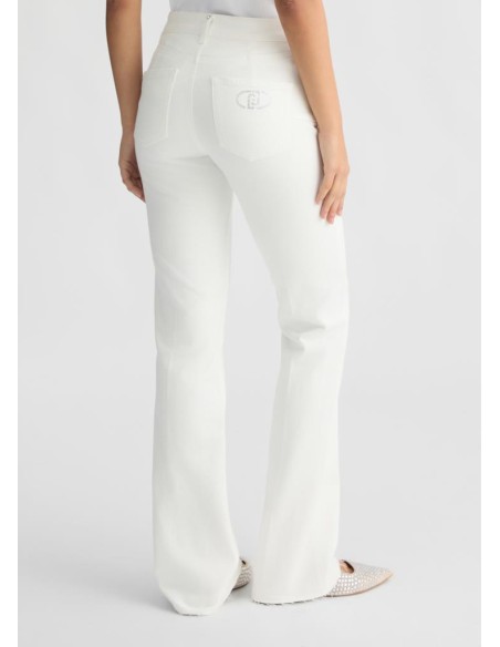 Liu Jo Jeans Bootcut Bianchi con Strass e Fondo a Taglio Vivo  | Maria