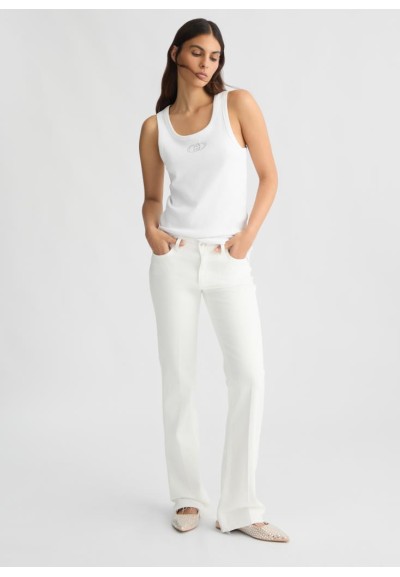Liu Jo Jeans Bootcut Bianchi con Strass e Fondo a Taglio Vivo  | Maria
