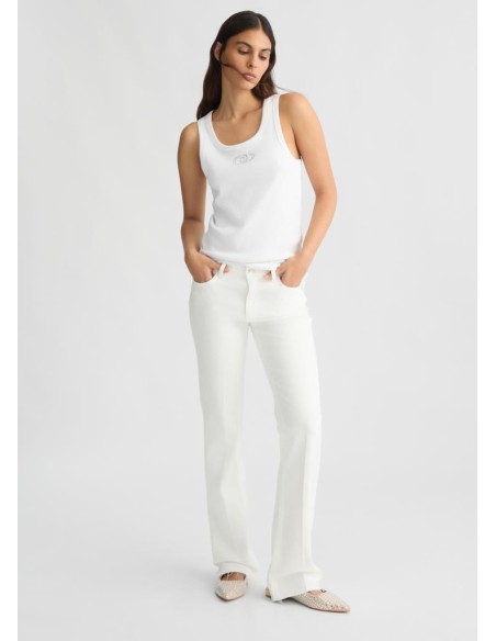 Liu Jo Jeans Bootcut Bianchi con Strass e Fondo a Taglio Vivo  | Maria
