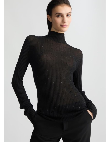 Liu Jo Maglia Donna con Strass – Eleganza e Luminosità con Collo Alto 