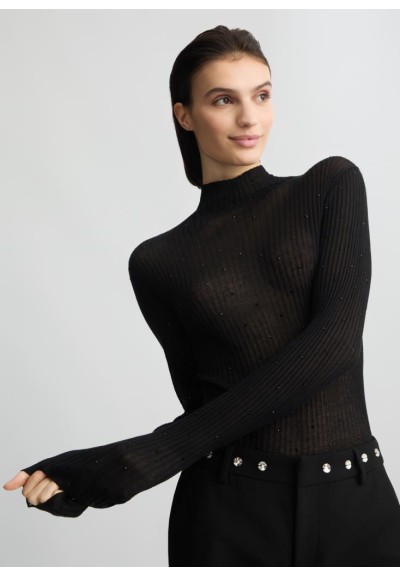 Liu Jo Maglia Donna con Strass – Eleganza e Luminosità con Collo Alto 