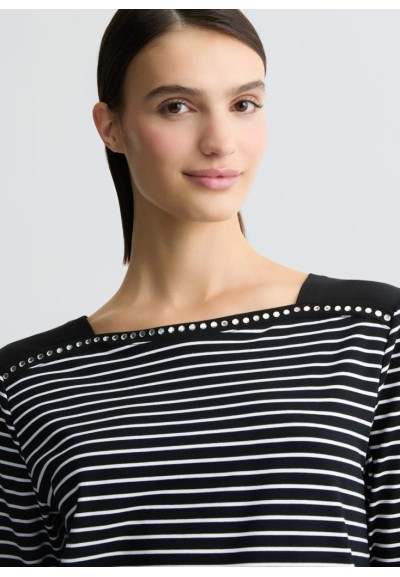 Liu Jo T-shirt Donna a Righe con Strass – Stile Marinière e Dettagli G