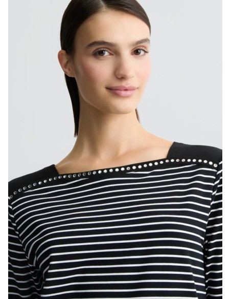 Liu Jo T-shirt Donna a Righe con Strass – Stile Marinière e Dettagli G