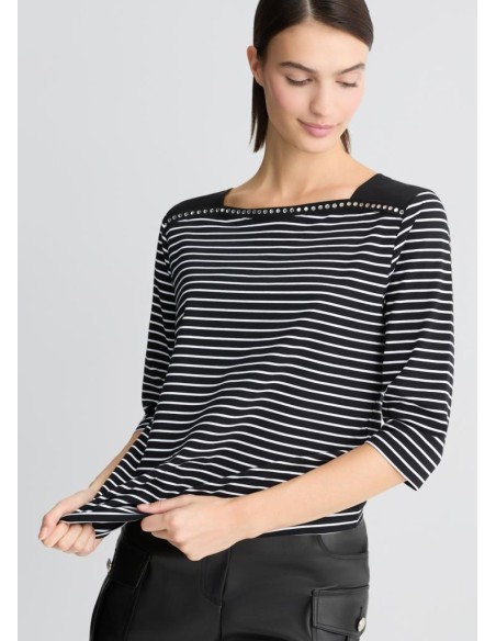 Liu Jo T-shirt Donna a Righe con Strass – Stile Marinière e Dettagli G
