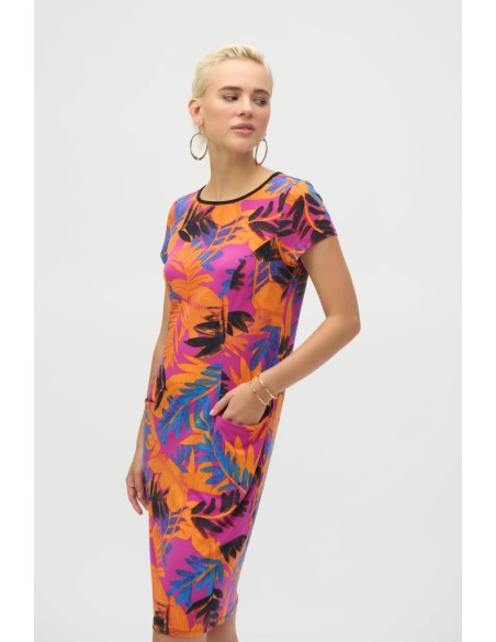 JOSEPH RIBKOFF – Abito Tubino in Maglia con Stampa Tropicale  | Mariad