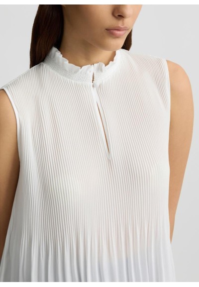 Liu Jo Donna Top in Georgette con Motivo Plissé e Collo alla Coreana  