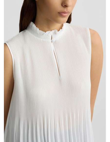 Liu Jo Donna Top in Georgette con Motivo Plissé e Collo alla Coreana  
