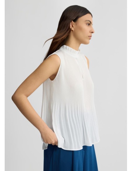 Liu Jo Donna Top in Georgette con Motivo Plissé e Collo alla Coreana  
