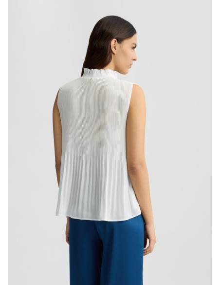 Liu Jo Donna Top in Georgette con Motivo Plissé e Collo alla Coreana  