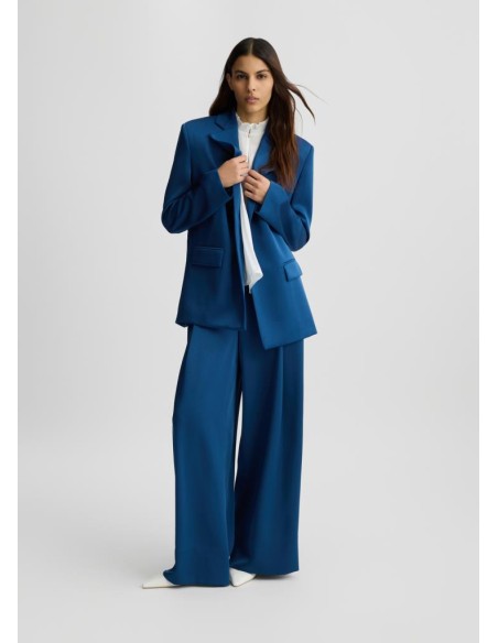 Liu Jo Donna Top in Georgette con Motivo Plissé e Collo alla Coreana  