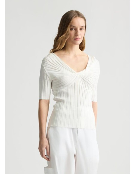 Liu Jo Donna Top in Maglia con Scollatura Off The Shoulder e Nodo  | M