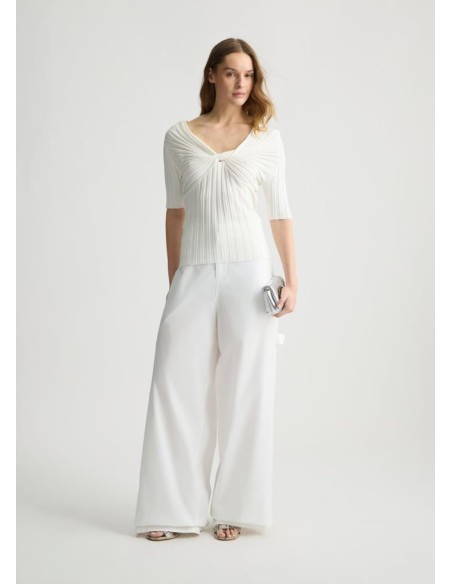 Liu Jo Donna Top in Maglia con Scollatura Off The Shoulder e Nodo  | M
