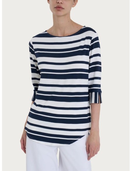Maglietta a Strisce Donna Ragno – Maniche 3 4 in Viscosa Summer  | Mar