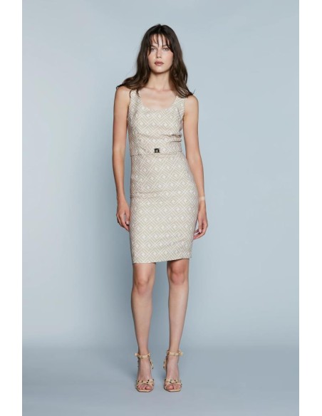 Relish Abito Rinasci – Tubino Corto con Cintura e Stampa Logo All Over