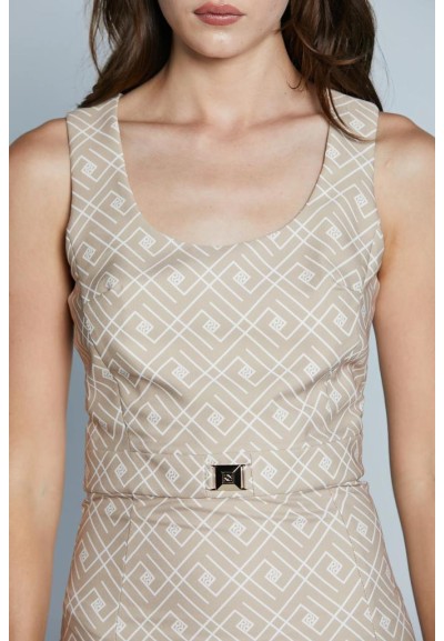 Relish Abito Rinasci – Tubino Corto con Cintura e Stampa Logo All Over